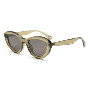 Retro cat-eye polarized sunglasses with olive green frame and grey resin lenses