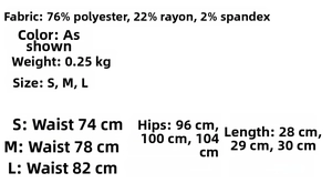 Tableau des tailles pour mini-jupe à carreaux avec mesures pour tailles S, M, L