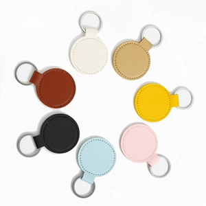 PU Leather Keychain Metal Key Ring Round Rectangular Minimalist Solid Color Business Accessory For Women Men