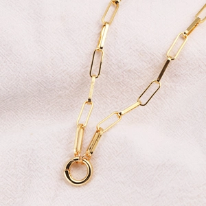 Golden Copper Paperclip Chain Necklace Bracelet Round Clasp Geometric Minimalist Jewelry For Women