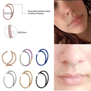Polished stainless steel moon nose ring available in 6 colors with 20G diameter and 8mm size