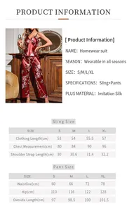 Detailed size chart for women's imitation silk loungewear set with floral print