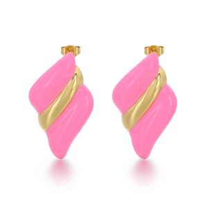 Boucles d'oreilles rayées en émail rose et plaqué or 18 carats pour femme