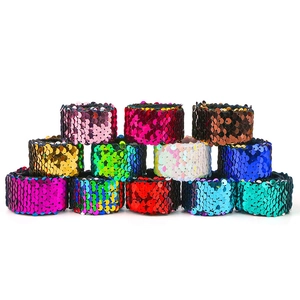 Colorful mermaid sequin slap bracelets for kids in a variety of reversible vibrant colors
