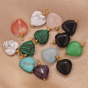Handmade heart-shaped natural stone pendants with gold stainless steel loops for DIY jewelry