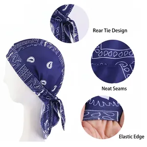 Elastic paisley bandana hat with adjustable straps and flat seams for sports