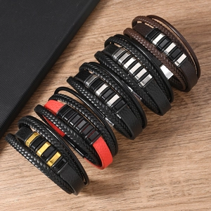Bracelet Multicouche En Cuir PU Pour Hommes Avec Fermoir Magnétique En Alliage De Zinc Tissé À La Main Bijoux Rétro
