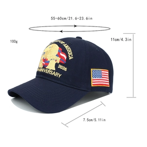 Größentabelle für die zum 250. Jubiläum bestickte marineblaue Baumwoll-Baseballkappe