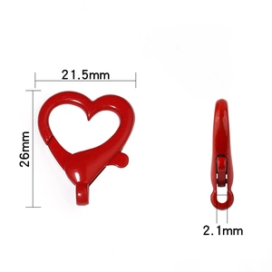 Red heart-shaped lobster clasp for DIY jewelry making with exact dimensions shown