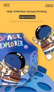 Detailed space explorer cartoon print on blue waterproof fabric for kids' umbrella