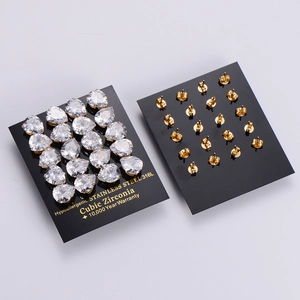 Gold-plated teardrop cubic zirconia earring set in 316L stainless steel, 12-pair pack