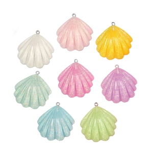 Set of 8 colorful resin shell pendants with glitter finish for DIY jewelry making
