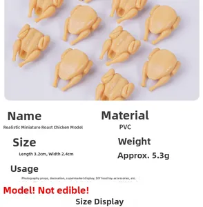 Macro-opname van 3,2 cm PVC miniatuur gebraden kip model met gedetailleerde afmetingen