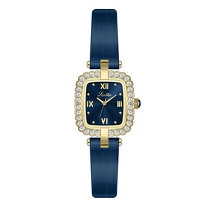 Elegant Women Quartz Watch Square Rhinestone Alloy Case Water Resistant Vintage Retro Leather Strap Wristwatch Ladies