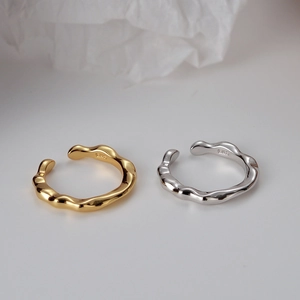 925 Sterling Silver Open Ring For Women Irregular Concave-Convex Surface Wave Pattern Adjustable Finger Ring Korean Jewelry