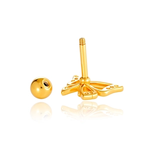 French vintage golden butterfly cartilage stud earring with screw back on white background