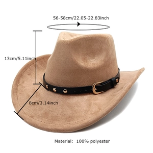 Chapeau de cowboy western camel en suédine avec ruban en cuir noir et boucle dorée élégante