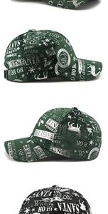 Détail d'une casquette de Noël en velours avec imprimés festifs métallisés argent