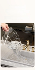 Detail showing thickened rim design of transparent washbasin for a comfortable grip