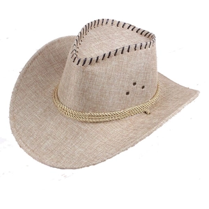 Men's summer cowboy hat in beige linen-style fabric with side ventilation holes