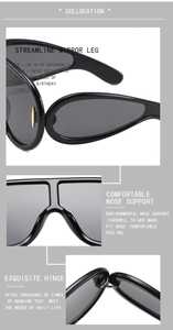 Detail of durable metal hinges and ergonomic temples on black oversized sunglasses