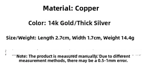 Size and material chart for minimalist ear cuff showing 2.7cm length and copper material