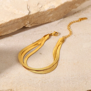 Bracelet triple chaîne serpent en acier inoxydable plaqué or 18 carats avec fermoir