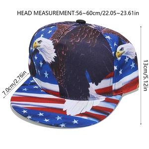Gedetailleerde maattabel met 56-60cm omtrek voor de snapback pet met adelaarsprint