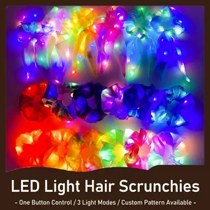 LED Glowing Scrunchies Luminous Fabric Hair Ties Elastic Hairbands Light Up Accessories Party Festival Nightclub Fashion