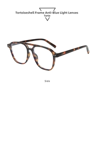 Side view of retro tortoiseshell aviator glasses with blue light blocking lenses