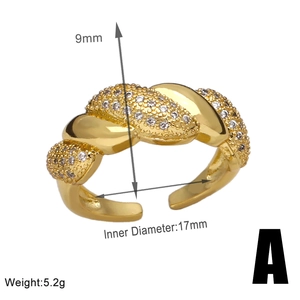 Detail showing 9mm width and 17mm inner diameter of gold double-layer zircon ring