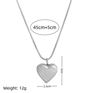 Polished silver stainless steel heart pendant necklace with 'mon amour' engraving