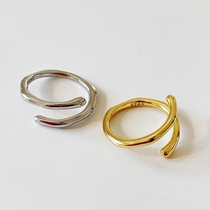Double-layered 925 sterling silver spiral rings in gold and silver finish with S925 hallmark