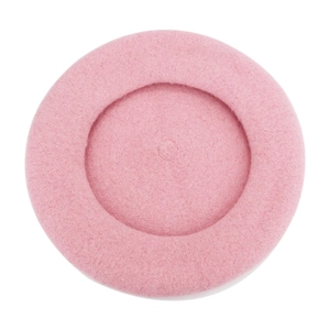 Boina de lana rosa para mujer, estilo clásico vintage de invierno, vista plana central