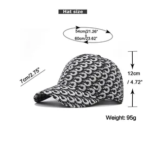 Size guide for a printed baseball hat with measurements for circumference and brim