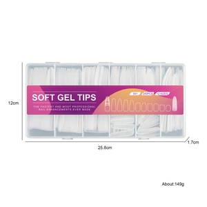 Set of 240pcs ultra-thin clear soft gel nail tips in 12 sizes with storage case