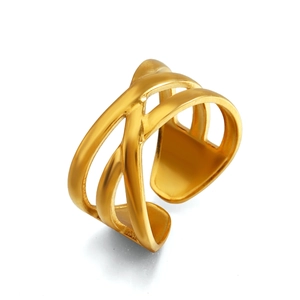 Minimalist 18K gold plated multi-layer crisscross adjustable open ring for women