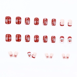 24pcs Christmas press on nails set with red and white Santa Claus and snowflake designs