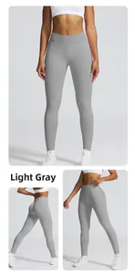 Détails du legging de yoga sans couture gris clair à taille haute et ceinture en V