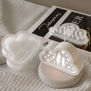 Cloud shaped silicone mold for DIY resin crafts with elk silhouette and star cutouts