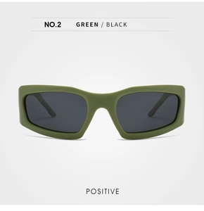 Front view of Y2K cyberpunk outdoor cycling sunglasses with army green frame and black lens
