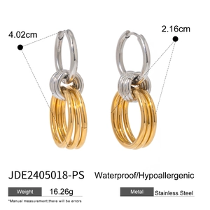 Two-tone stainless steel hoop earrings with stacked multi-ring design for women