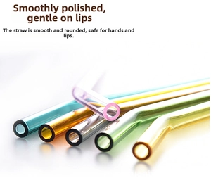 Close-up of heat-resistant colored glass straws with smooth polished safety tips