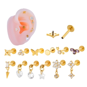 Titanium Zirconia Cartilage Piercing Stud Internal Thread Labret Flower Heart Butterfly Star Fashion Women Jewelry