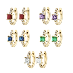 Square Zircon Hoop Earrings With 925 Sterling Silver Earring Post Copper Geometric Huggie Ear Jewelry For Women