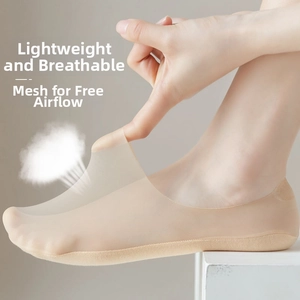 Close-up of nude ultra-thin ice silk no-show socks showing mesh texture and high elasticity