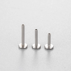 Three silver stainless steel flat back stud earrings with internal threading in various lengths