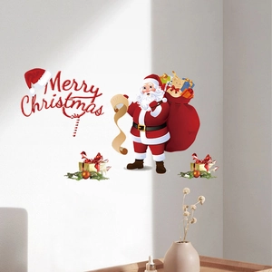 Merry Christmas wall stickers set with Santa Claus and gift box decals for home decor