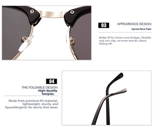 Detail of specialized silicone nose pads and premium PC material temples for comfort