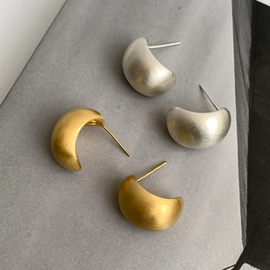 Minimalist Geometric C-Shape Copper Stud Earrings With 925 Sterling Silver Earring Post Matte Brushed For Women